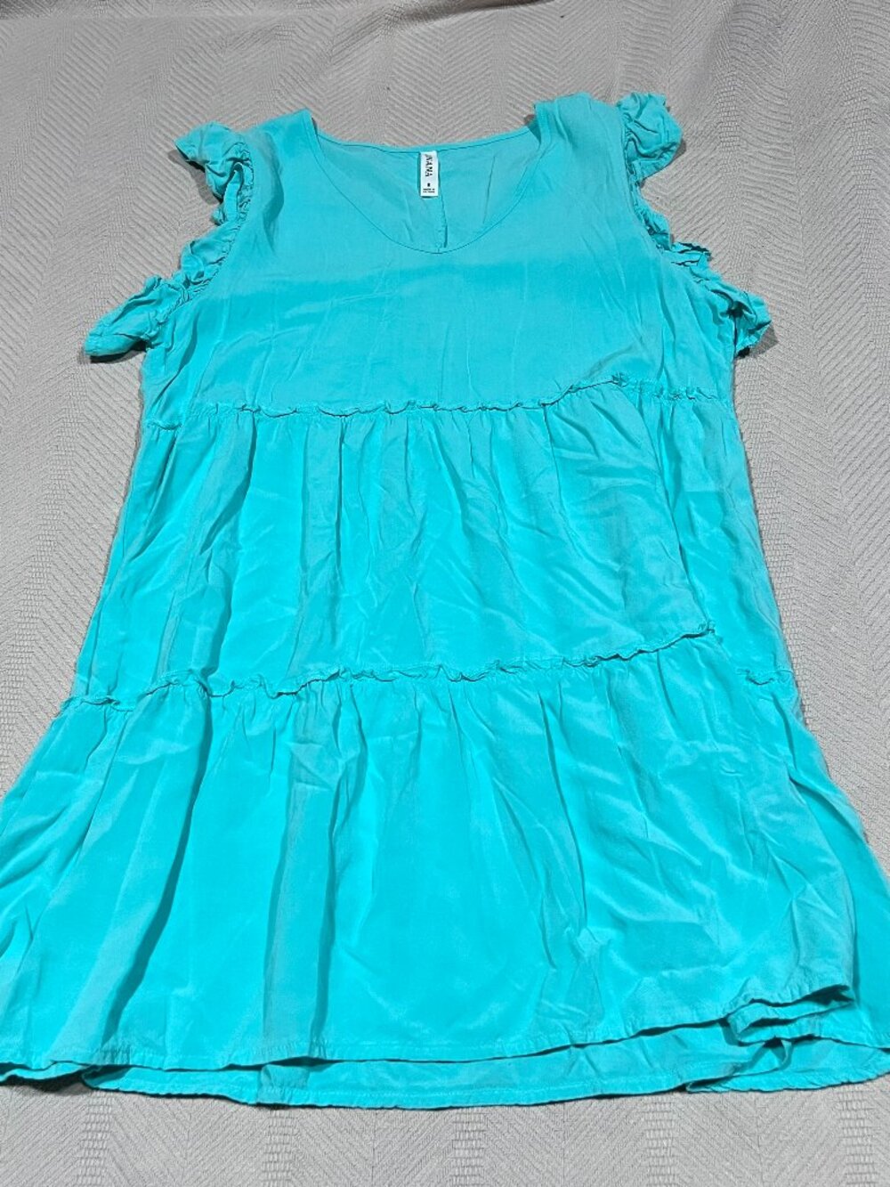 Zenana Women's Teal Tiered Ruffle Sleeve Shift Mini Babydoll Dress Rayon Small